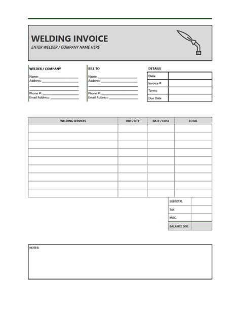Welding Invoice Template